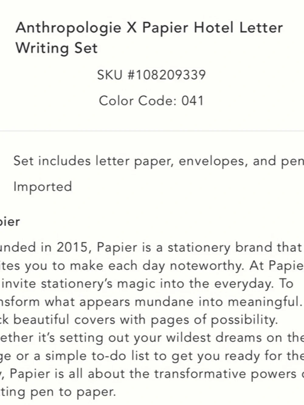 Anthropologie X Papier Hotel Letter Writing Set